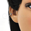 Oro Laminado Earcuff, Gold Filled Style Cross Design, with Multicolor Micro Pave, Polished, Golden Finish, 02.210.0675.1