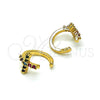 Oro Laminado Earcuff, Gold Filled Style Cross Design, with Multicolor Micro Pave, Polished, Golden Finish, 02.210.0675.1