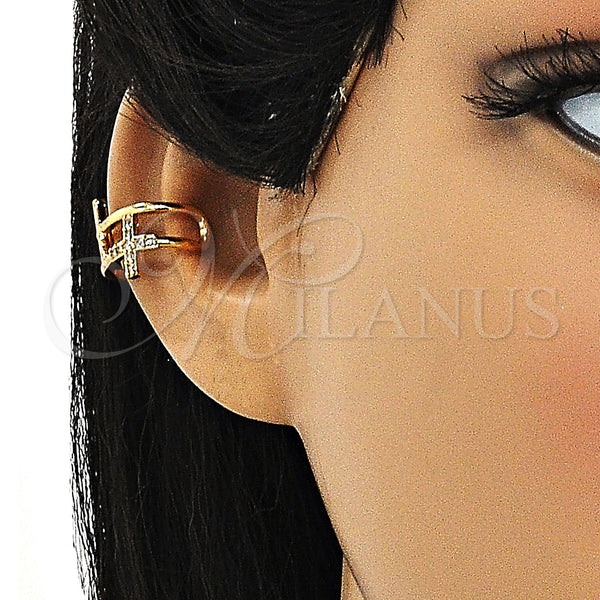 Gold Filled Ring — Earcuff Cross Design with White Micro Pave Polished — alternate product view — SKU 148118 | Oro Laminado anillo — Earcuff cruz diseño with blanco Micro Pave pulido — SKU 148118
