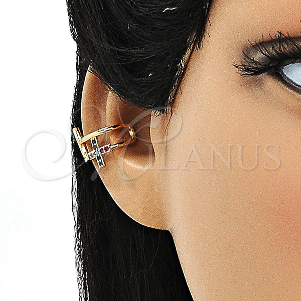 Gold Filled Ring — Earcuff Cross Design with Multicolor Micro Pave Polished — alternate product view — SKU 148119 | Oro Laminado anillo — Earcuff cruz diseño with Multicolor Micro Pave pulido — SKU 148119