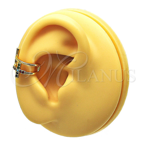 Gold Filled Ring — Earcuff Cross Design with Multicolor Micro Pave Polished — main product view — SKU 148119 | Oro Laminado anillo — Earcuff cruz diseño with Multicolor Micro Pave pulido — SKU 148119