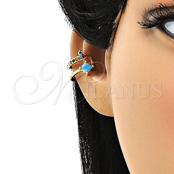 Gold Filled Ring — Earcuff with Multicolor Micro Pave and Turquoise Cubic — alternate product view — SKU 148121 | Oro Laminado anillo — Earcuff with Multicolor Micro Pave and Turquoise Cubic — SKU 148121