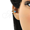 Oro Laminado Earcuff, Gold Filled Style with Multicolor Micro Pave and Turquoise Cubic Zirconia, Polished, Golden Finish, 02.210.0677.1