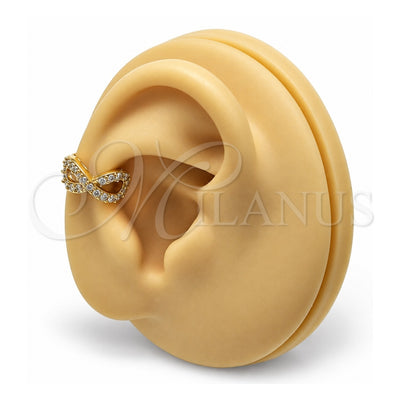 Oro Laminado Earcuff, Gold Filled Style Infinite Design, with White Micro Pave, Polished, Golden Finish, 02.210.0678