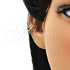 Oro Laminado Earcuff, Gold Filled Style Moon Design, with White Micro Pave, Polished, Golden Finish, 02.210.0679