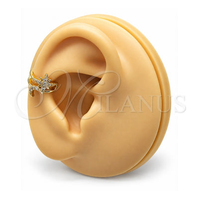 Oro Laminado Earcuff, Gold Filled Style Moon Design, with White Micro Pave, Polished, Golden Finish, 02.210.0679