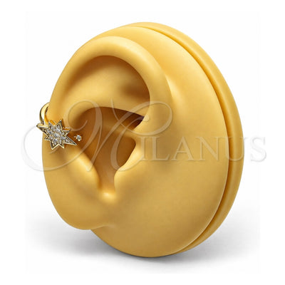 Oro Laminado Earcuff, Gold Filled Style with White Micro Pave, Polished, Golden Finish, 02.210.0680