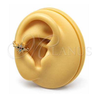 Oro Laminado Earcuff, Gold Filled Style with Multicolor Micro Pave, Polished, Golden Finish, 02.210.0680.1