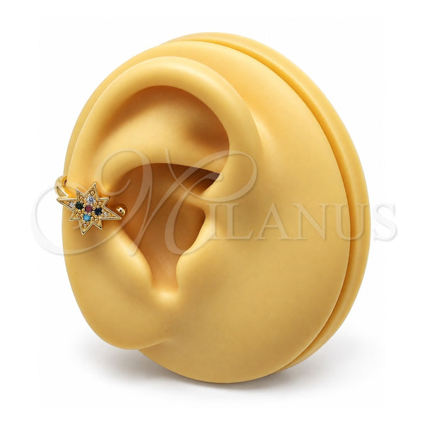 Oro Laminado Earcuff, Gold Filled Style with Multicolor Micro Pave, Polished, Golden Finish, 02.210.0680.1