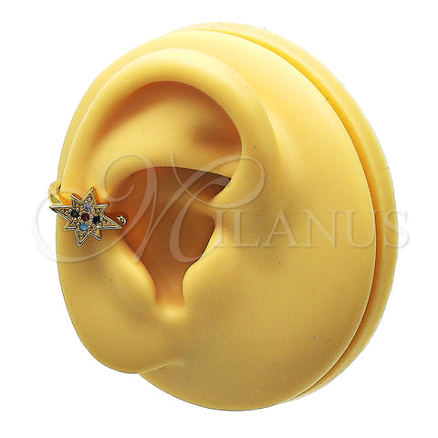 Oro Laminado Earcuff, Gold Filled Style with Multicolor Micro Pave, Polished, Golden Finish, 02.210.0680.1