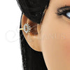 Oro Laminado Earcuff, Gold Filled Style Evil Eye Design, with White and Black Micro Pave, Polished, Golden Finish, 02.210.0681