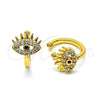 Oro Laminado Earcuff, Gold Filled Style Evil Eye Design, with White and Black Micro Pave, Polished, Golden Finish, 02.210.0681