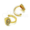 Oro Laminado Earcuff, Gold Filled Style Evil Eye Design, with White and Black Micro Pave, Polished, Golden Finish, 02.210.0681