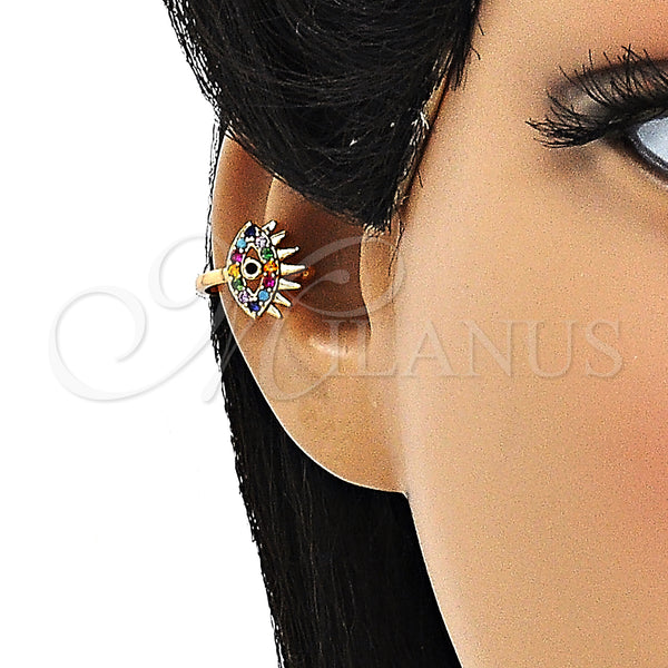 Gold Filled Ring — Earcuff Evil Eye Design with Multicolor Micro Pave — alternate product view — SKU 148129 | Oro Laminado anillo — Earcuff Evil Eye diseño with Multicolor Micro Pave — SKU 148129