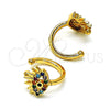 Oro Laminado Earcuff, Gold Filled Style Evil Eye Design, with Multicolor Micro Pave, Polished, Golden Finish, 02.210.0681.1