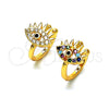 Oro Laminado Earcuff, Gold Filled Style Evil Eye Design, with Multicolor Micro Pave, Polished, Golden Finish, 02.210.0681.1