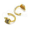Oro Laminado Earcuff, Gold Filled Style Teddy Bear Design, with White and Black Micro Pave, Polished, Golden Finish, 02.210.0683