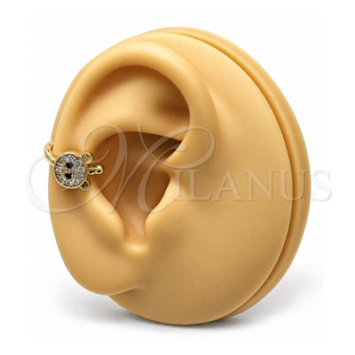 Oro Laminado Earcuff, Gold Filled Style Teddy Bear Design, with White and Black Micro Pave, Polished, Golden Finish, 02.210.0683