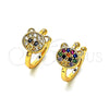 Oro Laminado Earcuff, Gold Filled Style Teddy Bear Design, with White and Black Micro Pave, Polished, Golden Finish, 02.210.0683