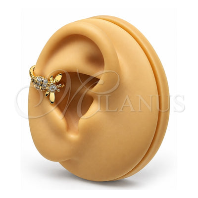 Oro Laminado Earcuff, Gold Filled Style Bee Design, with White Micro Pave, Polished, Golden Finish, 02.210.0684