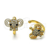Oro Laminado Earcuff, Gold Filled Style Elephant Design, with White and Black Micro Pave, Polished, Golden Finish, 02.210.0685