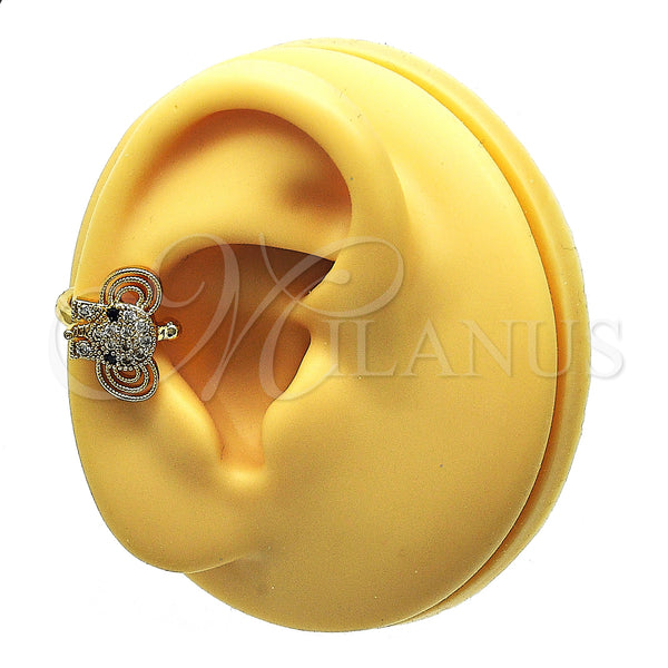 Gold Filled Ring — Earcuff Elephant Design with White and Black Micro — main product view — SKU 148136 | Oro Laminado anillo — Earcuff Elephant diseño with blanco and negro Micro — SKU 148136
