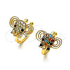 Oro Laminado Earcuff, Gold Filled Style Elephant Design, with White and Black Micro Pave, Polished, Golden Finish, 02.210.0685