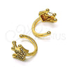 Oro Laminado Earcuff, Gold Filled Style Crown Design, with White Micro Pave, Polished, Golden Finish, 02.210.0686