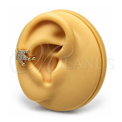 Oro Laminado Earcuff, Gold Filled Style Crown Design, with White Micro Pave, Polished, Golden Finish, 02.210.0686