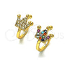 Oro Laminado Earcuff, Gold Filled Style Crown Design, with White Micro Pave, Polished, Golden Finish, 02.210.0686