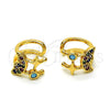 Oro Laminado Earcuff, Gold Filled Style Moon Design, with Multicolor Micro Pave and Turquoise Cubic Zirconia, Polished, Golden Finish, 02.210.0688.1