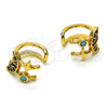 Oro Laminado Earcuff, Gold Filled Style Moon Design, with Multicolor Micro Pave and Turquoise Cubic Zirconia, Polished, Golden Finish, 02.210.0688.1
