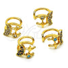 Oro Laminado Earcuff, Gold Filled Style Moon Design, with Multicolor Micro Pave and Turquoise Cubic Zirconia, Polished, Golden Finish, 02.210.0688.1