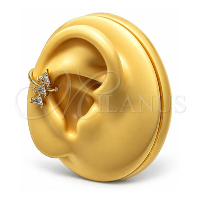 Oro Laminado Earcuff, Gold Filled Style with White Cubic Zirconia, Polished, Golden Finish, 02.210.0690
