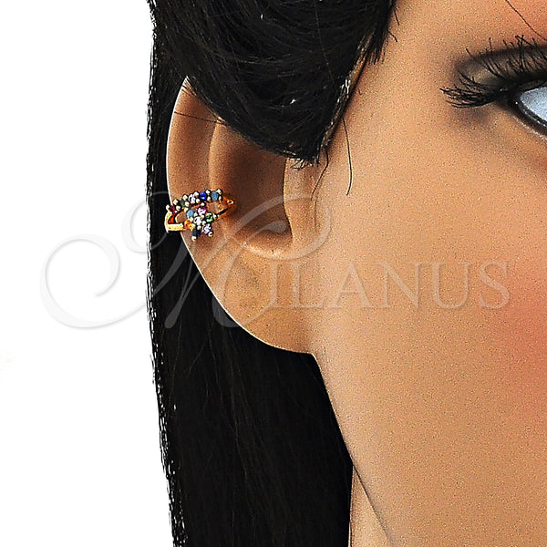 Gold Filled Ring — Earcuff Flower Design with Multicolor Micro Pave Polished — alternate product view — SKU 148153 | Oro Laminado anillo — Earcuff flor diseño with Multicolor Micro Pave pulido — SKU 148153