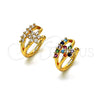 Oro Laminado Earcuff, Gold Filled Style Flower Design, with Multicolor Micro Pave, Polished, Golden Finish, 02.210.0693.1