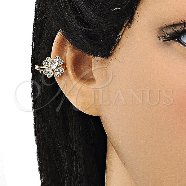 Gold Filled Ring — Earcuff Four-leaf Clover Design with White Micro Pave — alternate product view — SKU 148154 | Oro Laminado anillo — Earcuff Four-leaf Clover diseño with blanco Micro Pave — SKU 148154
