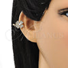 Oro Laminado Earcuff, Gold Filled Style Four-leaf Clover Design, with White Micro Pave, Polished, Golden Finish, 02.210.0694