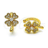 Oro Laminado Earcuff, Gold Filled Style Four-leaf Clover Design, with White Micro Pave, Polished, Golden Finish, 02.210.0694
