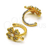 Oro Laminado Earcuff, Gold Filled Style Four-leaf Clover Design, with White Micro Pave, Polished, Golden Finish, 02.210.0694