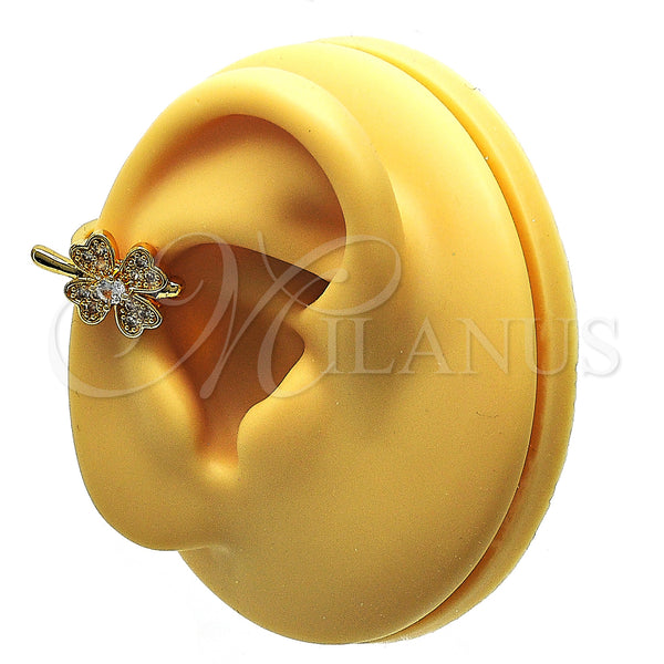 Gold Filled Ring — Earcuff Four-leaf Clover Design with White Micro Pave — main product view — SKU 148154 | Oro Laminado anillo — Earcuff Four-leaf Clover diseño with blanco Micro Pave — SKU 148154