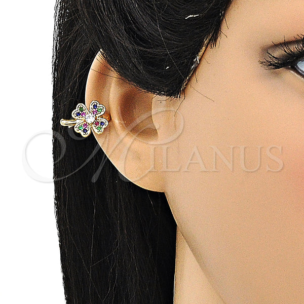 Gold Filled Ring — Earcuff Four-leaf Clover Design with Multicolor Micro Pave — alternate product view — SKU 148155 | Oro Laminado anillo — Earcuff Four-leaf Clover diseño with Multicolor Micro Pave — SKU 148155