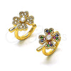 Oro Laminado Earcuff, Gold Filled Style Four-leaf Clover Design, with Multicolor Micro Pave, Polished, Golden Finish, 02.210.0694.1