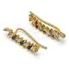 Oro Laminado Earcuff, Gold Filled Style Baguette Design, with Multicolor Cubic Zirconia, Polished, Golden Finish, 02.210.0695.1