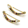 Oro Laminado Earcuff, Gold Filled Style Teardrop Design, with Multicolor Micro Pave and White Cubic Zirconia, Polished, Golden Finish, 02.210.0696.1