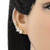 Oro Laminado Earcuff, Gold Filled Style Flower and Star Design, with White Micro Pave and White Cubic Zirconia, Polished, Golden Finish, 02.210.0698