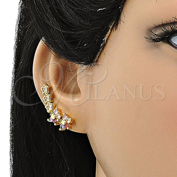 Gold Filled Ring — Earcuff Flower and Star Design with Multicolor Micro — alternate product view — SKU 148163 | Oro Laminado anillo — Earcuff flor and estrella diseño with Multicolor Micro — SKU 148163