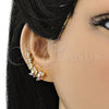 Oro Laminado Earcuff, Gold Filled Style Flower and Star Design, with Multicolor Micro Pave and White Cubic Zirconia, Polished, Golden Finish, 02.210.0698.1