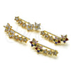 Oro Laminado Earcuff, Gold Filled Style Flower and Star Design, with Multicolor Micro Pave and White Cubic Zirconia, Polished, Golden Finish, 02.210.0698.1