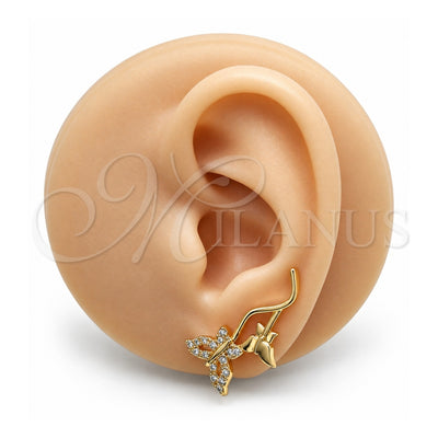Oro Laminado Earcuff, Gold Filled Style Butterfly Design, with White Micro Pave, Polished, Golden Finish, 02.210.0699